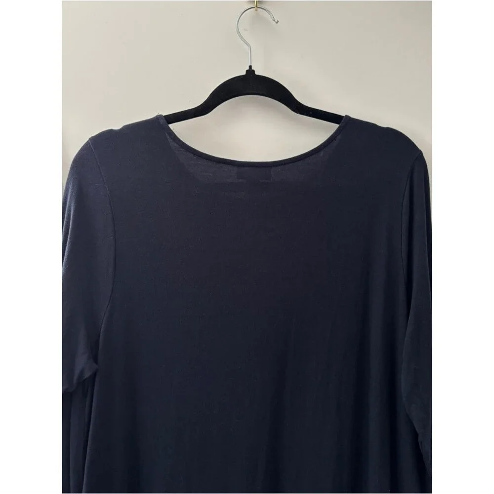J. Jill Embroidered Floral Long Sleeve Shift Dress L Navy Blue Boho Chic Coastal